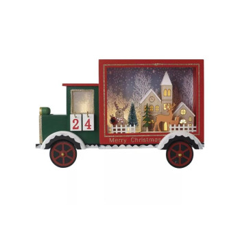 Dekorace vánoční EMOS DCWW32 dřevěná - LED adventní kalendář, auto, 20x30,5 cm