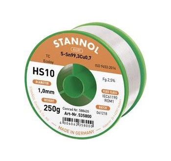 Stannol HS10 2510 bezolovnatý pájecí cín cívka Sn99,3Cu0,7 ROM1 250 g 1 mm