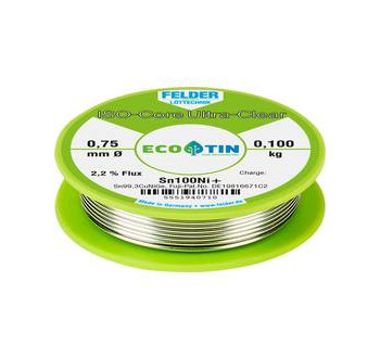 Felder Löttechnik ISO-Core Ultra-Clear Sn100Ni+ bezolovnatý pájecí cín cívka Sn99,25Cu0,7Ni0,05 0.100 kg 0.75 mm