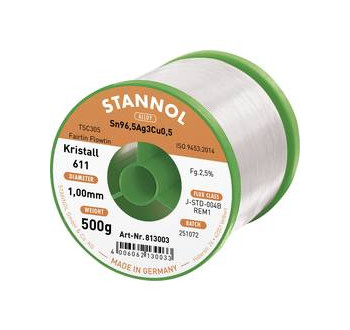 Stannol Kristall bezolovnatý pájecí cín, Sn96,5Ag3Cu0,5, 500 g, 1 mm