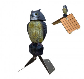 Plašič ptáků Sova - 3D maketa, 40 cm, kotvení na hřeben, rotující hlava 360 °
