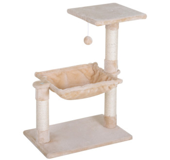 Škrábadlo pro kočky s houpací sítí - béžová, 50x36x70 cm