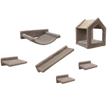 Kočičí strom na zeď KERBL 80920 MONTE BALDO, sada nástěnných pater, taupe, 6 ks 1