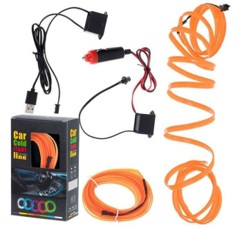 Osvětlení interiéru auta ambietní USB/12V, 5m oranžové