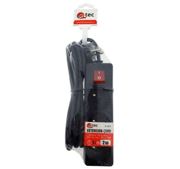 Prodlužovací přívod 2m-3x10A + vypínač, 3x1mm2, černá, QTEC Q-351F