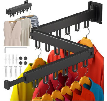Výsuvný nástěnný věšák, trojitý, 18 háčků, černý, Ruhhy