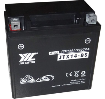 Pb akumulátor JYC JTX14-BS AGM pro motocykly 12V/14Ah levý