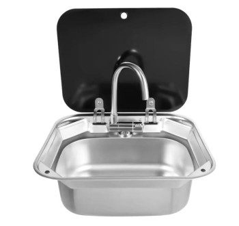 Nerezový dřez s víkem do karavanů s příslušenstvím