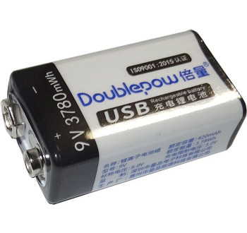 Nabíjecí baterie Li-ion 9V 420mAh 6F22, Doblepow, napájení USB-C