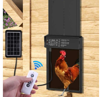 Automatické dveře kurníku s časovačem a solárním panelem, černé