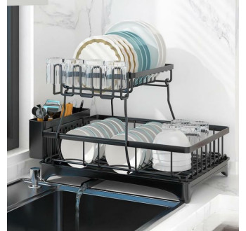 Odkapávač na nádobí na dřez černý, dvoupatrový