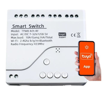 Wifi smart switch 7-32V+5V TYWB 4ch-RF, Android, iOS 4 kanálový