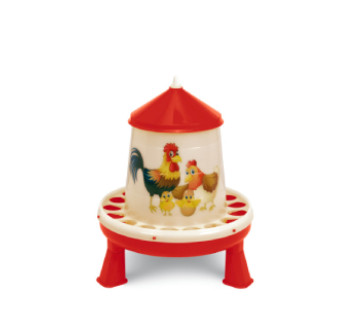 Plastové krmítko s nožičkami - ŠŤASTNÉ SLEPICE 4 kg - červené - 11367