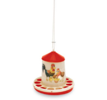 Plastové krmítko - ŠŤASTNÉ SLEPICE 2 kg - červené - 11369