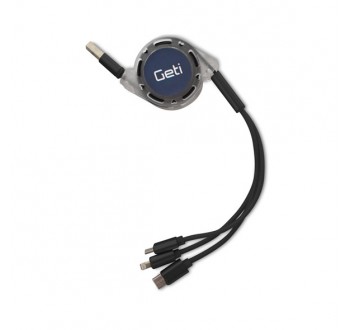 Kabel Geti GCU 01 USB 3v1 černý samonavíjecí