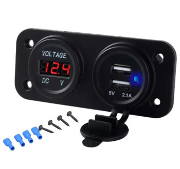 Vodotěsná USB zásuvka 2x + voltmetr