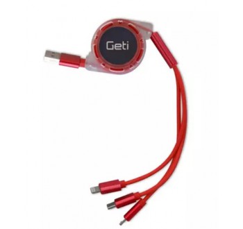 Kabel Geti GCU 02 USB 3v1 červený samonavíjecí