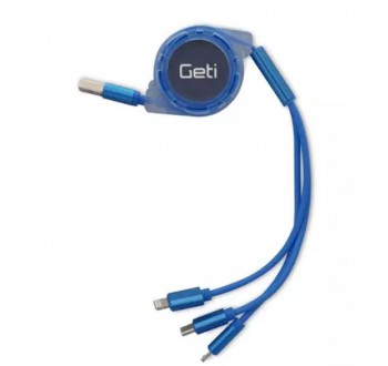 Kabel Geti GCU 03 USB 3v1 modrý samonavíjecí