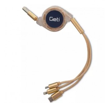 Kabel Geti GCU 05 USB 3v1 zlatý samonavíjecí