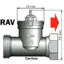 mosazný adaptér termostatického ventilu Danfoss RAV 700104 vhodný pro topné těleso Danfoss RAV, 34 mm se 4 vroubky