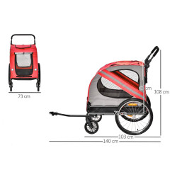 vozik za kolo pro psy 2v1 pawhut d00 144rd cerveny 09