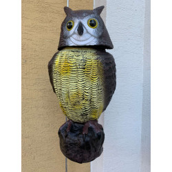 Plašič ptáků Sova - 3D maketa, 40 cm, kotvení na hromosvod, rotující hlava 360 °