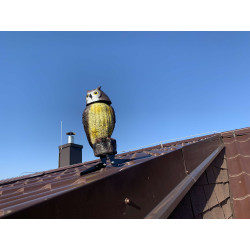 Plašič ptáků Sova - 3D maketa, 40 cm, kotvení na hřeben, rotující hlava 360 °