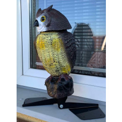 Plašič ptáků Sova - 3D maketa, 40 cm, kotvení na hřeben, rotující hlava 360 °