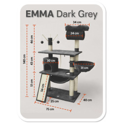 Škrabadlo pro kočky s více úrovněmi a hračkami - EMMA Dark Grey, 75 x 140 x 40 cm