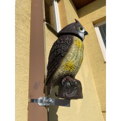 Plašič ptáků Sova - 3D maketa, 40 cm, kotvení na svod okapu, rotující hlava 360 °