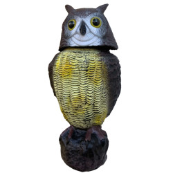 Plašič ptáků Sova - 3D maketa, 40 cm, kotvení na hřebenáč, rotující hlava 360 °