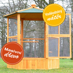 Voliéra pro ptáky - MAXI - masivní dřevo, šestihranná