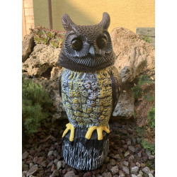 Plašič ptáků Sova, otočná hlava, svítící oči, zvuk, 43cm, solární