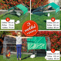 Venkovní výběh velikost S - pro drůbež a králíky, 1800 x 750 x 750 mm s plachtou