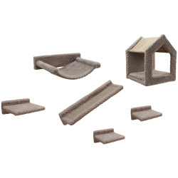 Kočičí strom na zeď KERBL 80920 MONTE BALDO, sada nástěnných pater, taupe, 6 ks