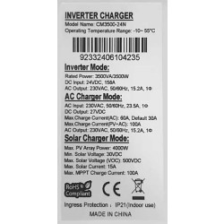 Hybridní měnič napětí CM3500-24N, DC/AC 24V/3500W,regulátor MPPT