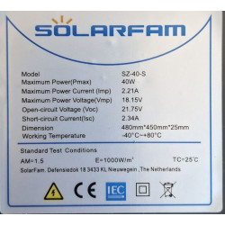 Fotovoltaický solární panel 12V/40W, SZ-40-S, 480x450x25mm