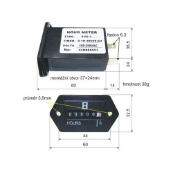 Počítadlo motohodin mechanické SYS-1, napájení 100-250VAC