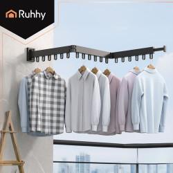 Výsuvný nástěnný věšák, trojitý, 18 háčků, černý, Ruhhy