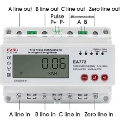 Elektroměr EA772 3 fázový na DIN lištu, multifunkční s RS485