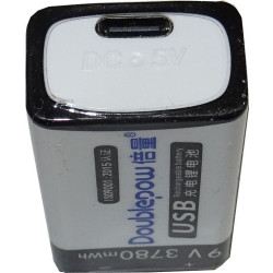 Nabíjecí baterie Li-ion 9V 420mAh 6F22, Doblepow, napájení USB-C