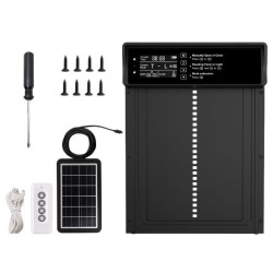 Automatické dveře kurníku s časovačem a solárním panelem, černé