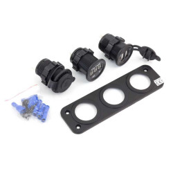 Vodotěsná 12 V zásuvka + USB zásuvka + voltmetr zelený