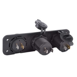 Vodotěsná 12 V zásuvka + USB zásuvka + voltmetr modrý