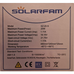 Fotovoltaický solární panel 20W, SZ-20-S, 480x240x25mm