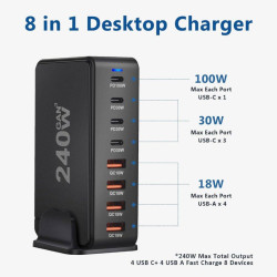 Nabíječka /charging hub/ GaN 4x USB-A + 4xUSB-C 240W