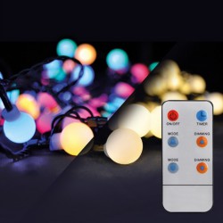 Solight LED 2v1 venkovní vánoční řetěz, koule, dálkový ovladač, 100LED, RGB+bílá