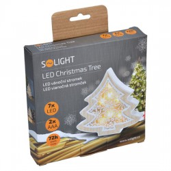 Solight LED vánoční stromek, dřevěný dekor, 6LED, teplá bílá, 2x AAA