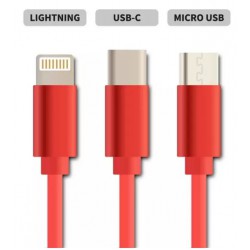 Kabel Geti GCU 02 USB 3v1 červený samonavíjecí