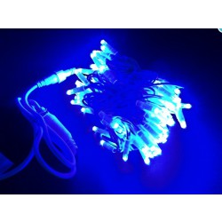 LED osvětlení venkovní - klasická, modrá, 10 m, bílý kabel